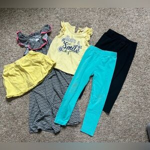Assorted toddler bundle 4t- 1 dress, skort , tank top, 2 leggings